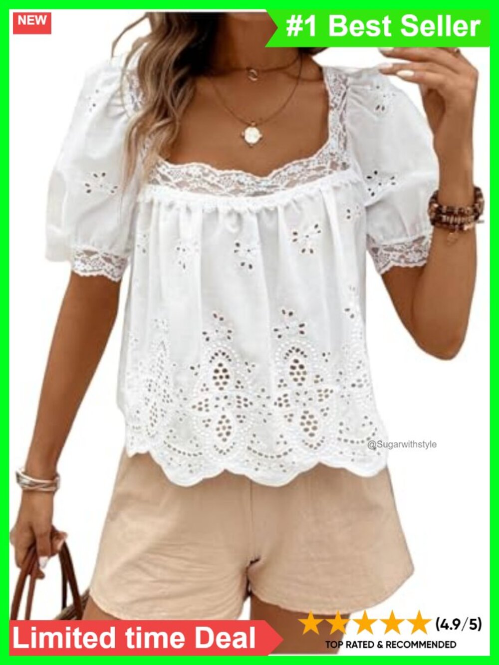 SweatyRocks Eyelet Lace Puff Sleeve Embroidered Blouse Top